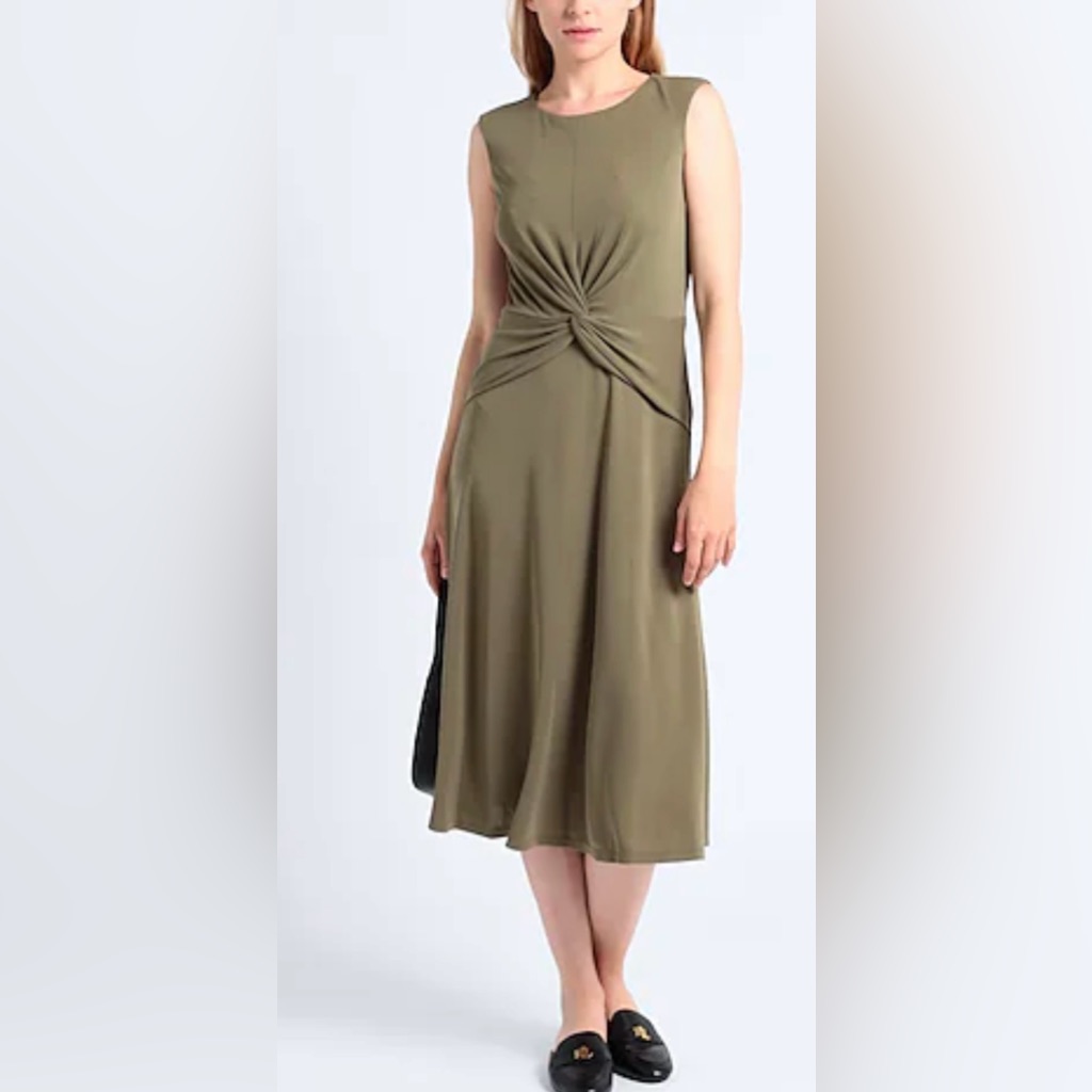 Lauren Ralph Lauren Sleeveless Twist-Front Jersey Midi Dress Military Green Zb6